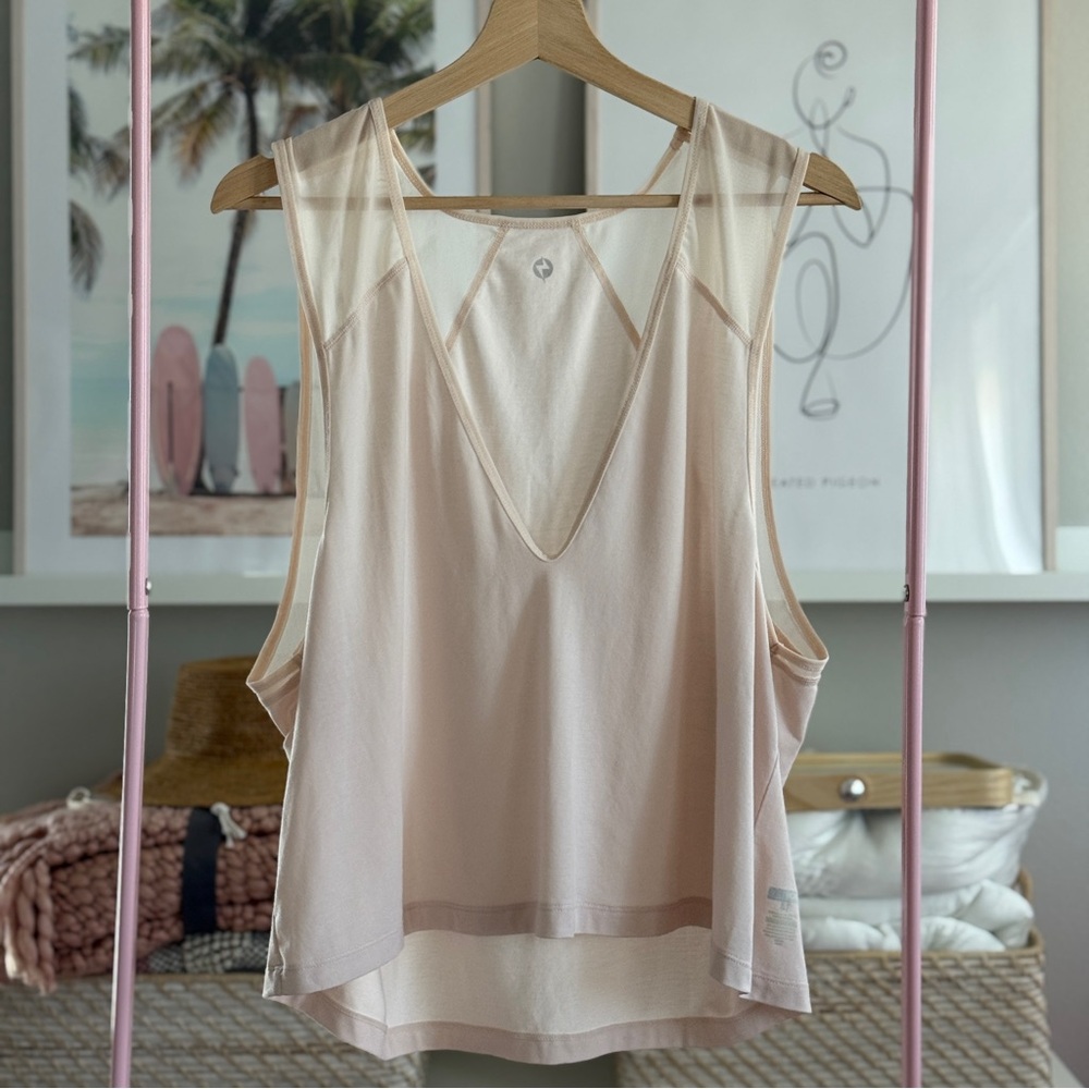 POPFLEX Mesh-Back Athletic Tank Top, Blush Pink (Size 14)